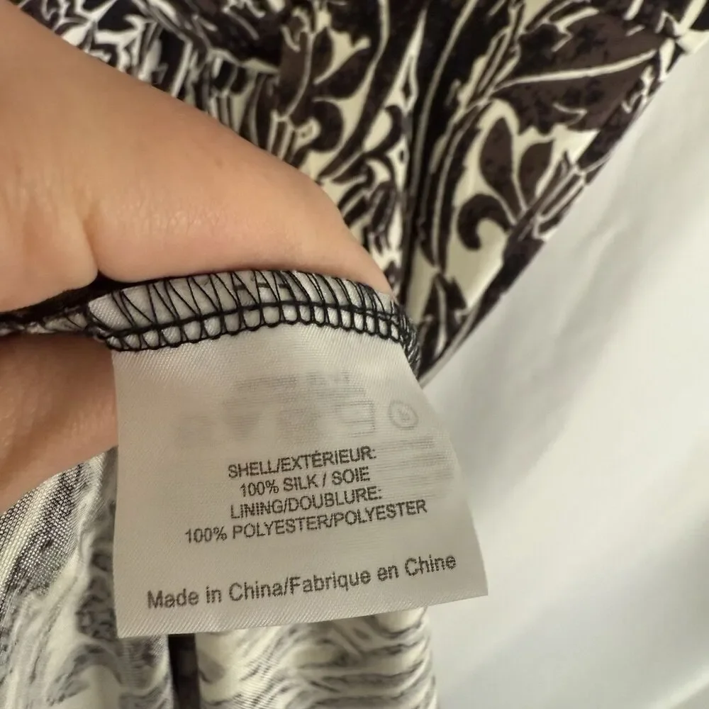 Tory Burch Silk Midi Dress Women's Small White Black Floral Pull On Sleeveless